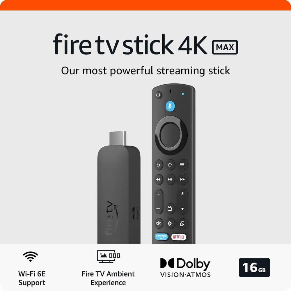 Amazon Fire TV Stick 4K Max | Our most powerful 4K streaming stick with Wi-Fi 6E support | 16GB Storage | Dolby Vision