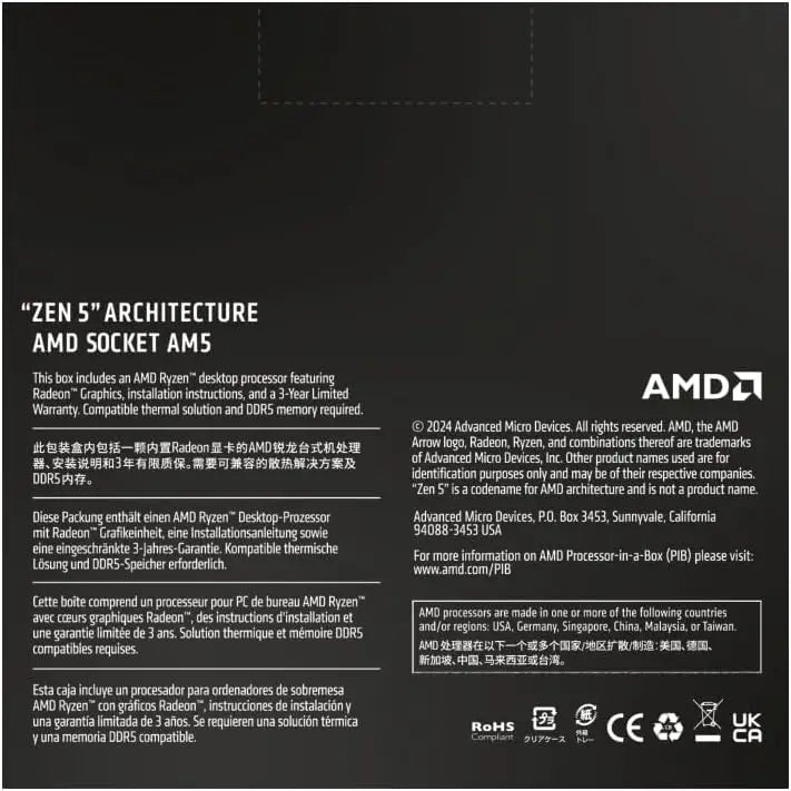 AMD Ryzen™ 5 9600X 6-Core 12-Thread Unlocked Desktop Processor CPU