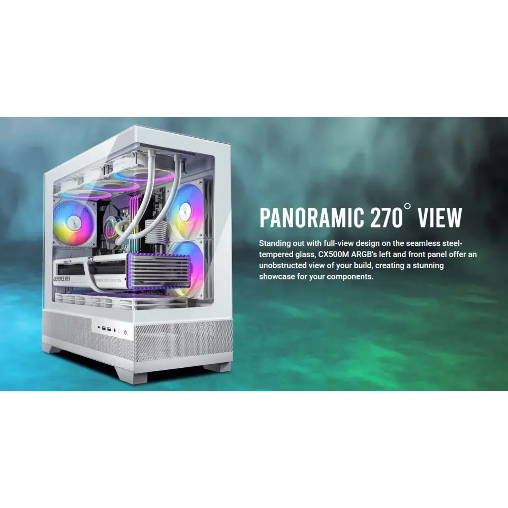 Antec CX500M ARGB White Seamless mATX ITX USB-C Up to 6 Fans. 3 x RGB included (2x Front Right 1 Rear). Gaming Case