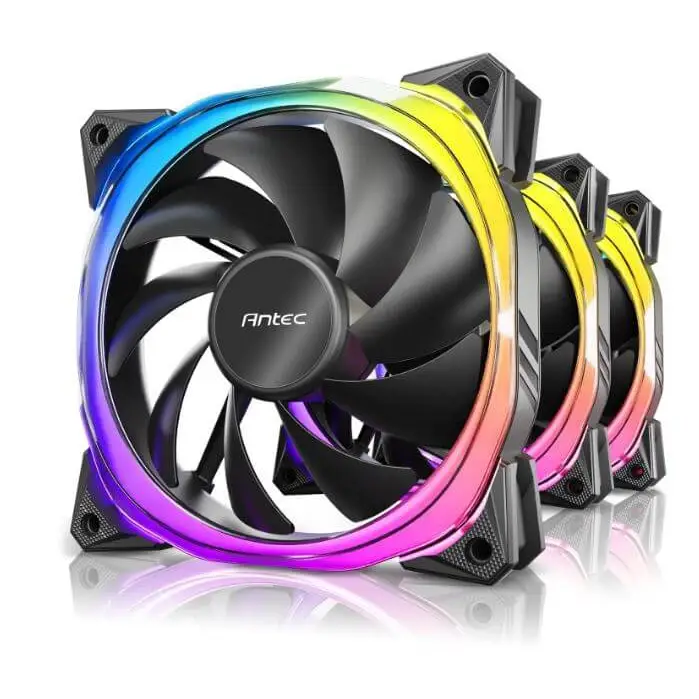 Antec Fusion 3x 120mm ARGB PWM HB Fan + Controller 57.93 CFM AP 2.11 Noise Level 31.21. Woven Cable PMW Daisy Chain