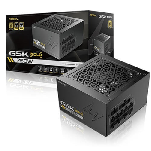 Antec GSK750 V2 80+ Gold Fully Modular 750W ATX 3.1 140×150×86mm 120mm fan PCIE 5.1 12VHPWR OCP/OVP/UVP/SCP/OPP/OTP 7Y