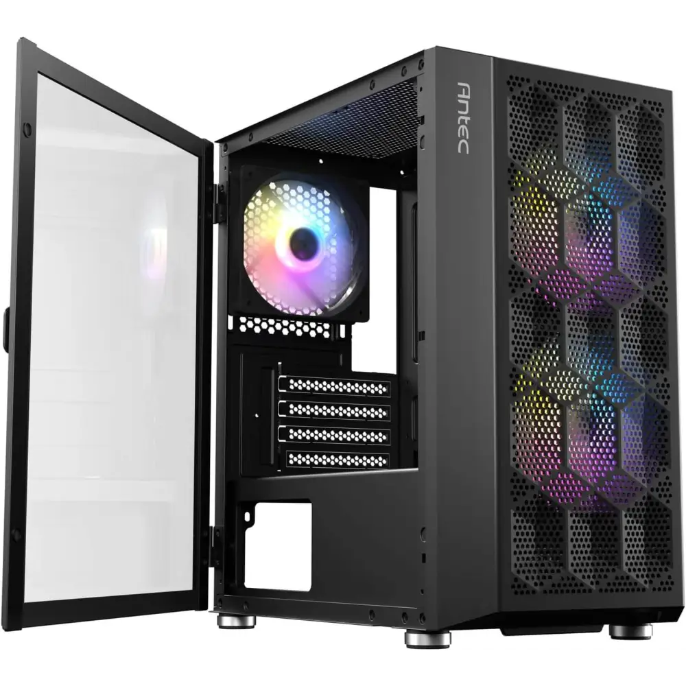 Antec NX200M RGB m-ATX ITX Case 3x Fan. Large Mesh Front for excellent cooling Side Window Radiator 240mm. GPU 275mm
