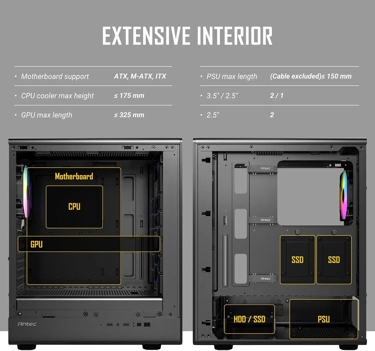 Antec P6 Neo ARGB 4 PWM Fans Included 240 mm Top Radiator Support Type-C 3.2 Gen 2 Tool-Free Tempered Glass Side Panel