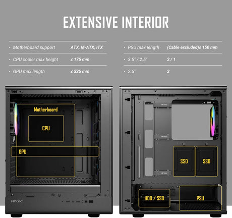 Antec P6 Neo ARGB 4 PWM Fans Included 240 mm Top Radiator Support Type-C 3.2 Gen 2 Tool-Free Tempered Glass Side Panel