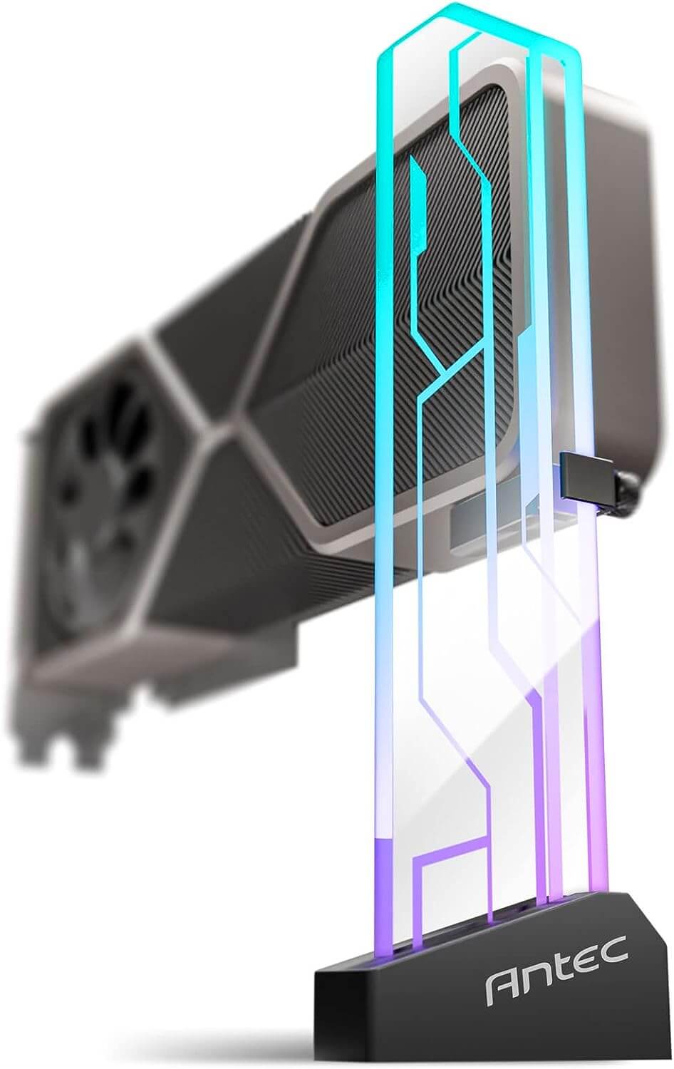 Antec RGB GPU Support Bracket Graphics Card Holder Addressable RGB 5V 3PIN RGB Connector. Tempered Glass Black