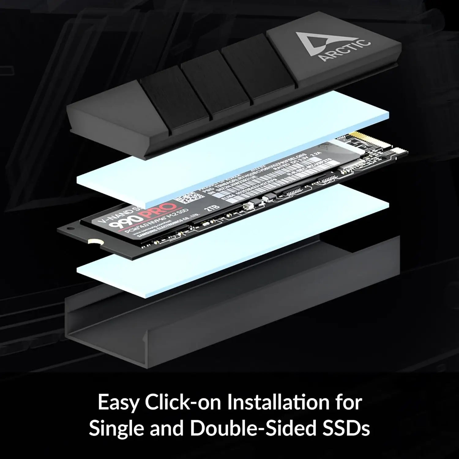 ARCTIC M2 Pro Heatsink Cooler for M.2 2280 SSD with TP-3 Thermal Pads Compatible PC & PS5 Double and Single Sided SSDs