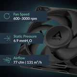 Arctic P12 Pro - Powerful Premium Fan 120 mm PWM 600-3000 RPM <5% Fluid Dynamic Bearing 4-Pin - Black