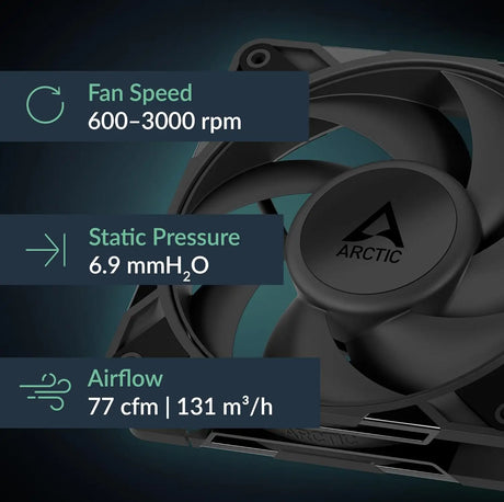 Arctic P12 Pro - Powerful Premium Fan 120 mm PWM 600-3000 RPM <5% Fluid Dynamic Bearing 4-Pin - Black