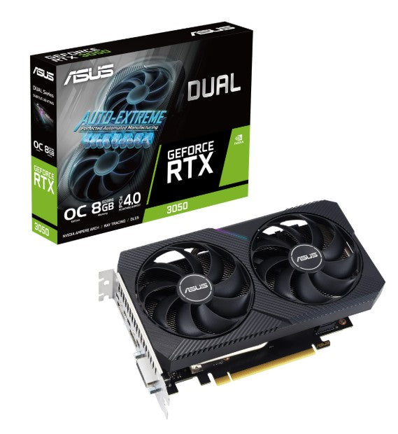 ASUS nVidia GeForce DUAL-RTX3050-8G-V2 RTX 3050 V2 8GB GDDR6 1777 MHz Boost Clock RAM 14Gbps Digital Max Resolution