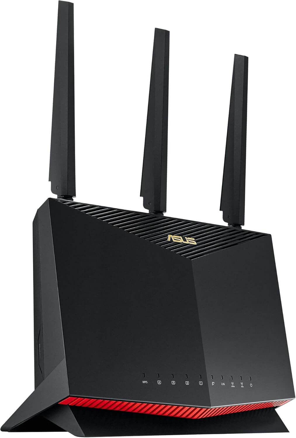ASUS RT-AX86U Pro dual-band WiFi 6 gaming router with 3 antennas, designed for high-speed and extended coverage.