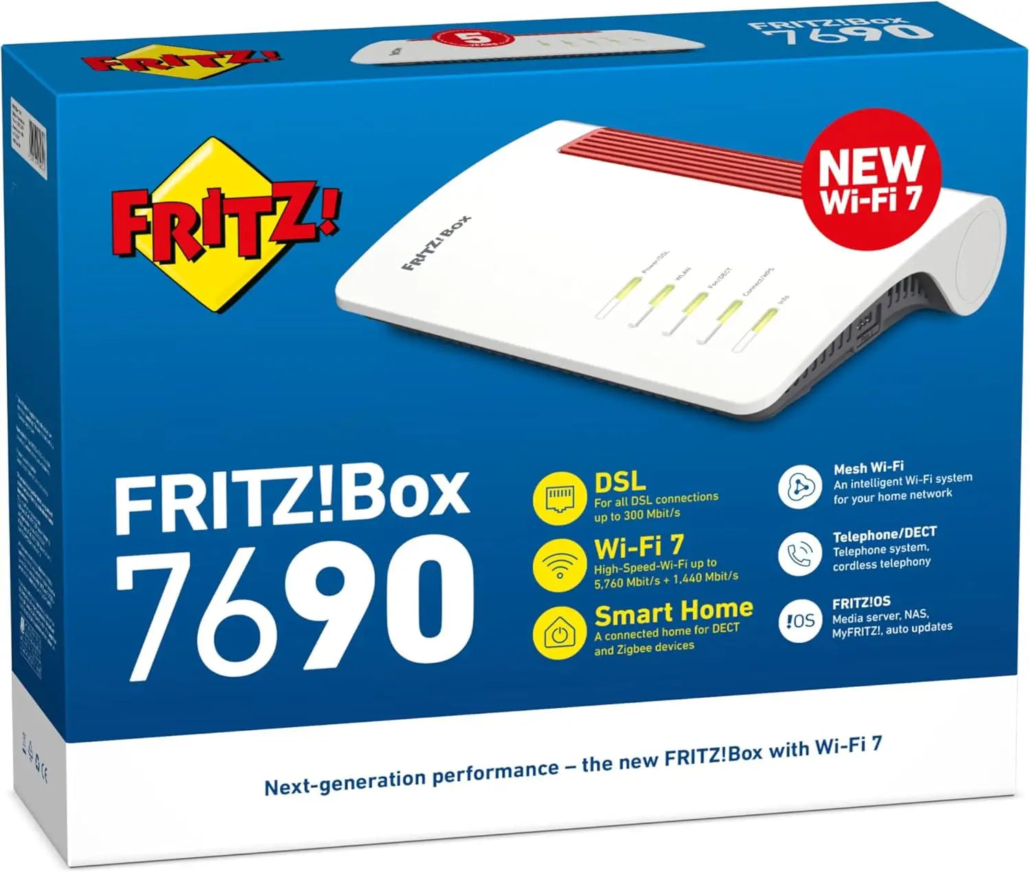 AVM Fritz!Box 7690 with AU Power Adaptor – Router WiFi 7 Dual Band 4x4 (5760 Mbps 5GHz and 1376 2.4 GHz) Mesh 2.5 GB