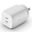 Belkin BoostCharge Pro 65W USB-C PD 3.0 PPS Dual GaN Wall Charger - White (WCH013auWH) Compact Laptop Travel-Ready 2