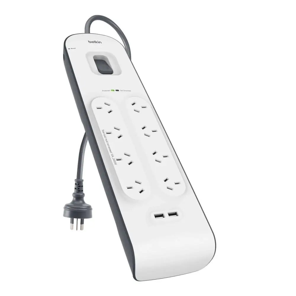 Belkin BSV804 8-Outlet 2-Meter Surge Protection Strip with two 2.4 amp USB charging ports Complete Three-line AC