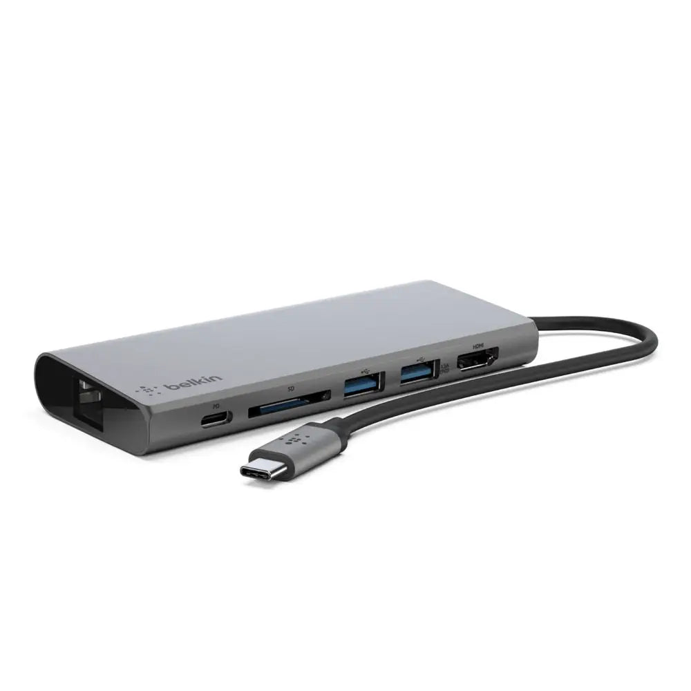 Belkin USB-C Multimedia Hub - (F4U092btSGY) Compact 60W 5Gbps 1x 4K HDMI 2x USB-A SD Card Gigabit Ethernet 2 Years