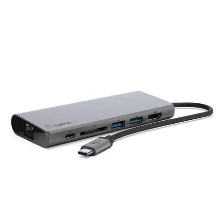 Belkin USB-C Multimedia Hub - (F4U092btSGY) Compact 60W 5Gbps 1x 4K HDMI 2x USB-A SD Card Gigabit Ethernet 2 Years
