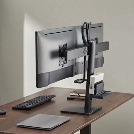 Brateck Dual Screens Vertical Lift Monitor Stand With Thin Client CPU Mount Fit Most 17’’-27’’ Up to 6kg per screen