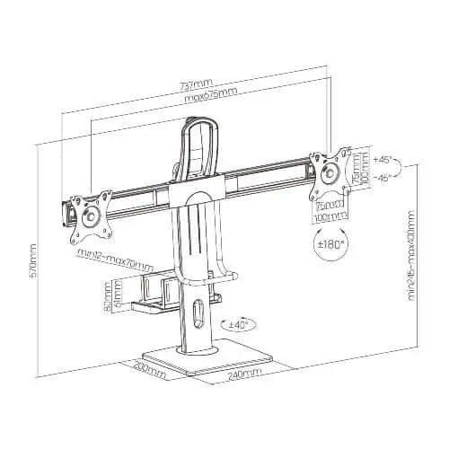 Brateck Dual Screens Vertical Lift Monitor Stand With Thin Client CPU Mount Fit Most 17’’-27’’ Up to 6kg per screen