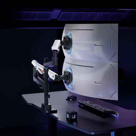 Brateck LDT95-C024UCP Atlas Neo Gaming Pole-Mounted Dual Monitor Arm with USB-A & USB-C Ports For most 24’’~57’’