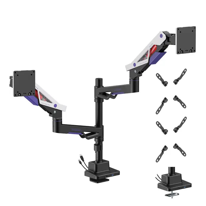 Brateck LDT95-C024UCP Atlas Neo Gaming Pole-Mounted Dual Monitor Arm with USB-A & USB-C Ports For most 24’’~57’’