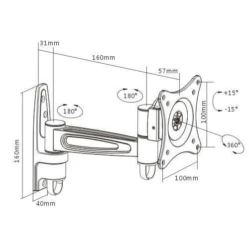 Brateck Single Monitor Wall Mount tilting & Swivel Bracket VESA 75mm/100mm For most 13’’-27” LED LCD flat panel TVs; up