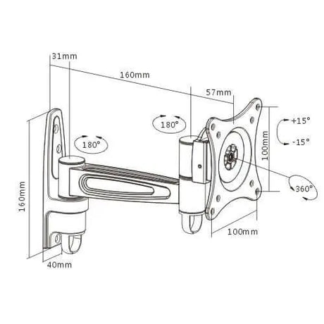 Brateck Single Monitor Wall Mount tilting & Swivel Bracket VESA 75mm/100mm For most 13’’-27” LED LCD flat panel TVs; up