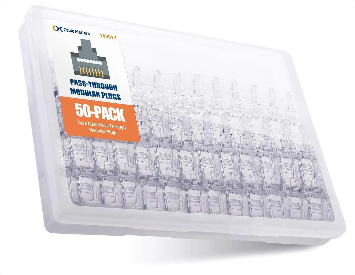 Cable Matters 50-Pack Cat 6 RJ45 Pass Through Connectors 50µ Gold Plated Ethernet Plugs (RJ45 Connector Cat6 Ends)