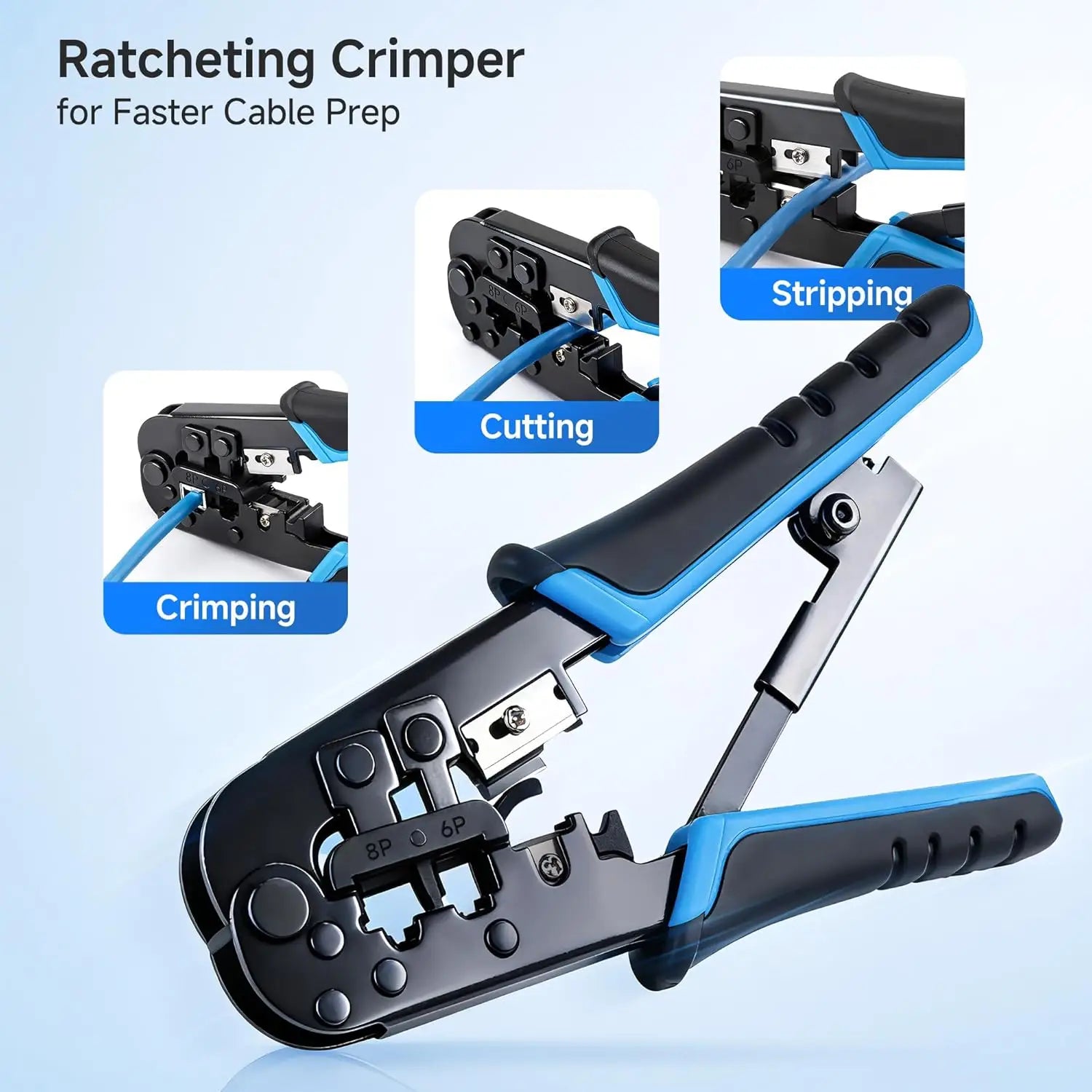 Cable Matters 7-in-1 Network Tool Kit with RJ45 Ethernet Crimping Punch Down Stand Tester Connectors Boots and Wire
