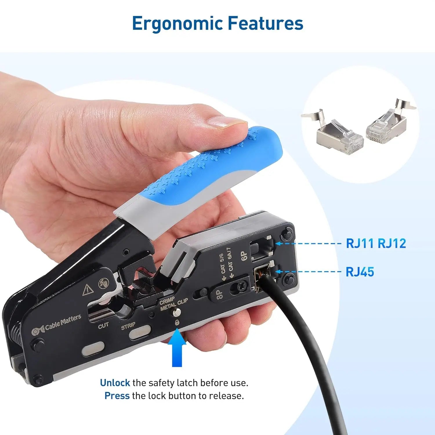 Cable Matters All-In-One Modular Ethernet Crimping Tool Cat 8 (Cat5 Cat6 Cat7 Cat8 Tool) for Shielded Pass-Through