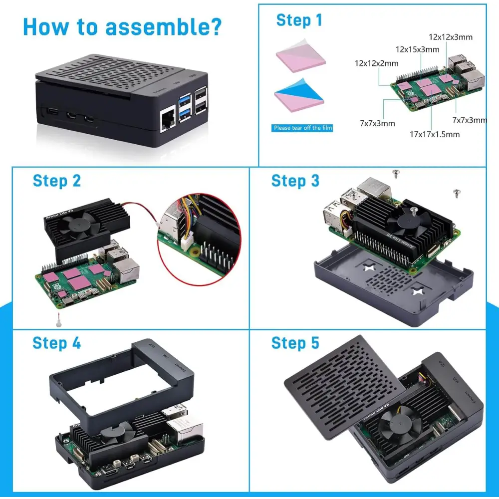 Case for Raspberry Pi 5 with Armor Lite V5 Adjustable Speed Enclosure