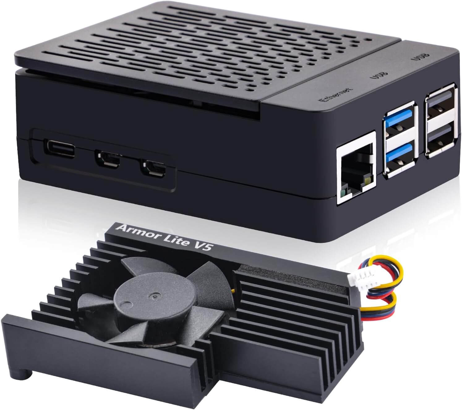 Case for Raspberry Pi 5 with Armor Lite V5 Adjustable Speed Enclosure for Raspberry Pi 5