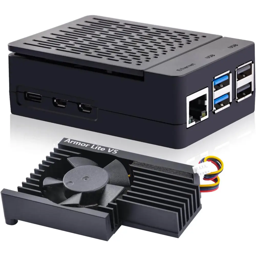 Case for Raspberry Pi 5 with Armor Lite V5 Adjustable Speed Enclosure