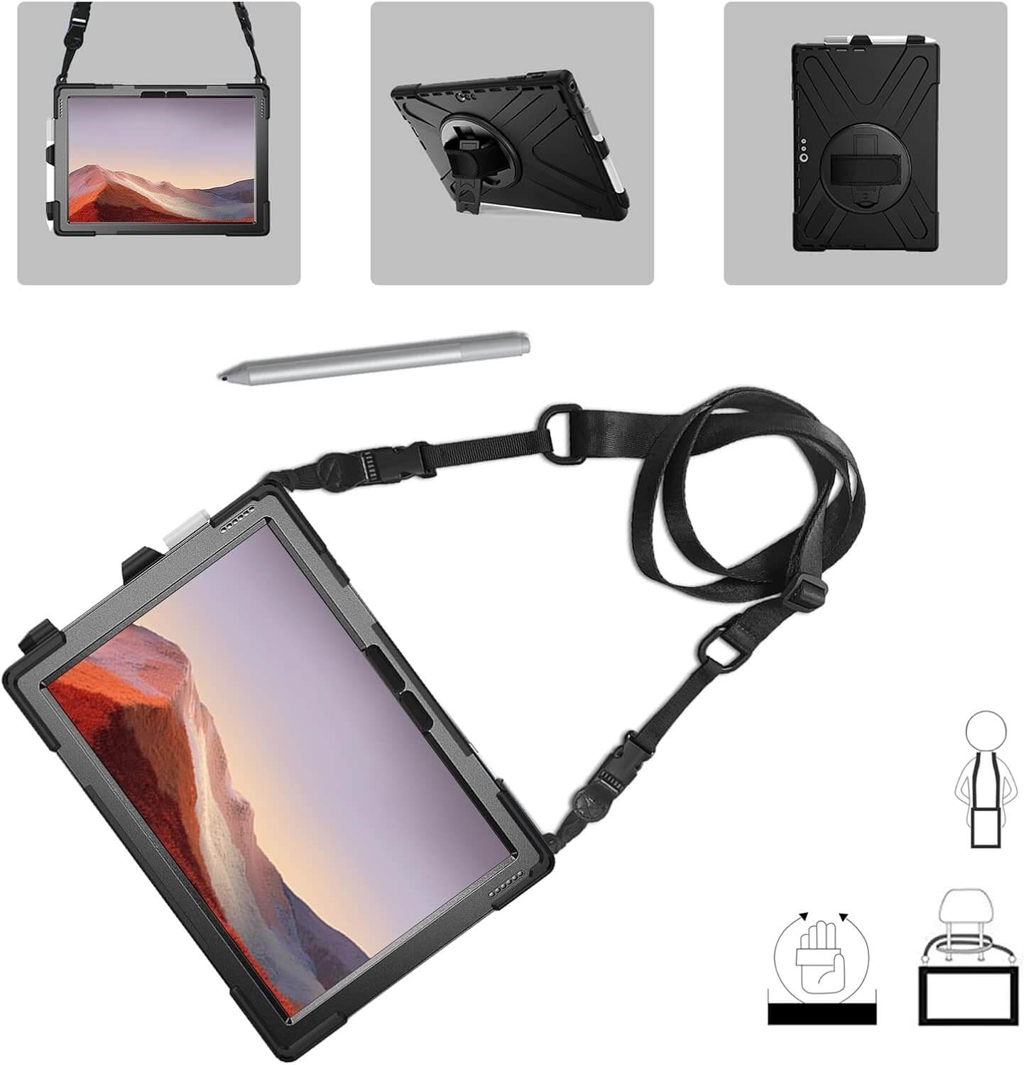 Case for Surface Pro 7 Plus/Pro 7 / Pro 6 / Surface Pro 5 / Pro 4 / Pro LTE Case Full Body Hybrid Protective Case 360