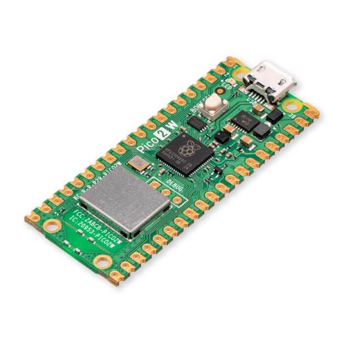 Raspberry Pi Pico 2 W microcontroller board with advanced wireless capabilities for IoT projects and applications.