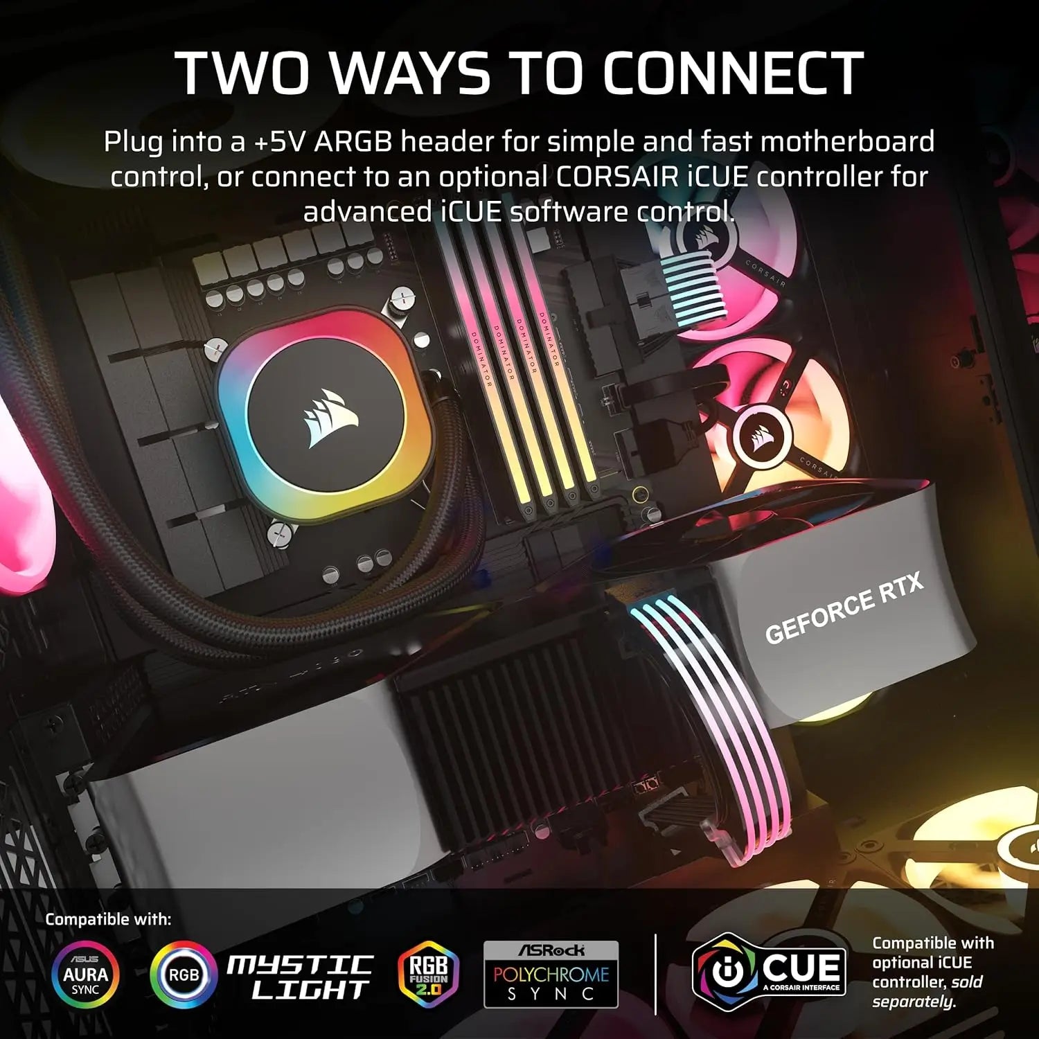 CORSAIR iCUE ARGB PSU Cable Strips – 2X 200mm LED 100 RGB LEDs Per Strip Fits Any Motherboard 5V Control Black