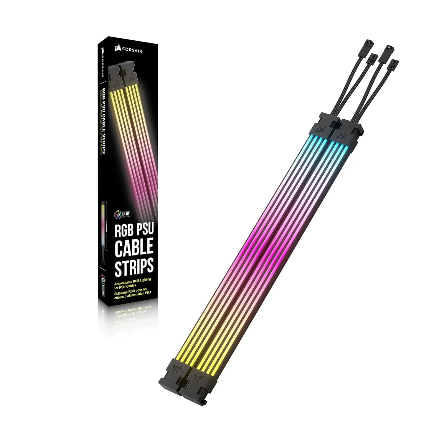 CORSAIR iCUE ARGB PSU Cable Strips – 2X 200mm LED 100 RGB LEDs Per Strip Fits Any Motherboard 5V Control Black