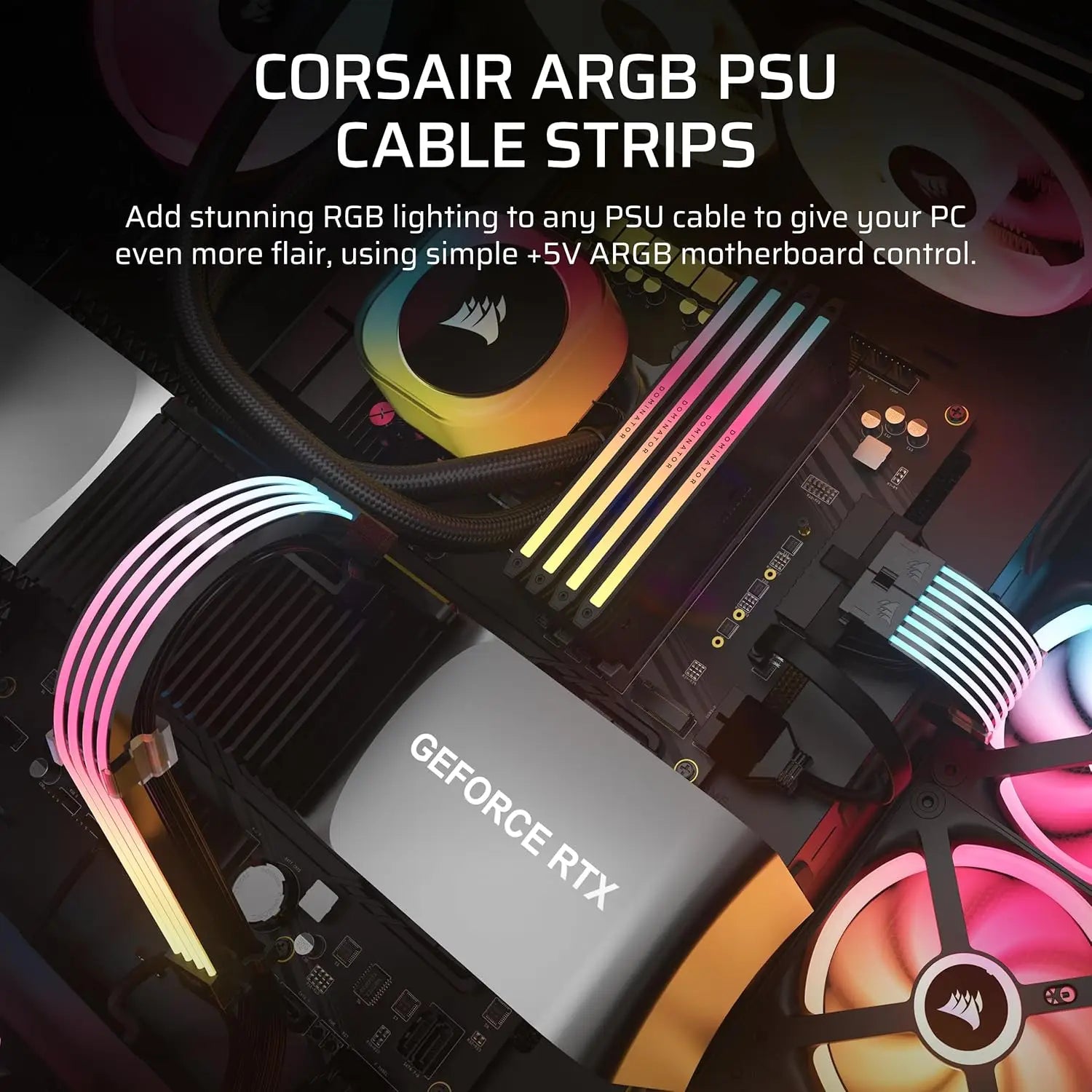 CORSAIR iCUE ARGB PSU Cable Strips – 2X 200mm LED 100 RGB LEDs Per Strip Fits Any Motherboard 5V Control Black