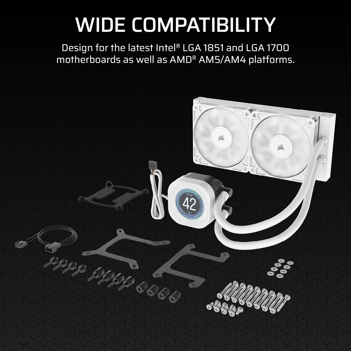 CORSAIR iCUE H100i RGB ELITE Liquid CPU Cooler - Dynamic AF high Airflow Fans Zero RPM mode White Easy Tooless USB-C