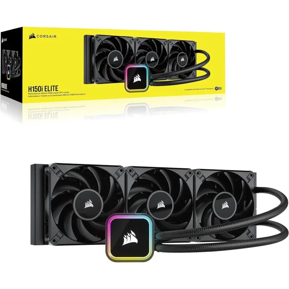 CORSAIR iCUE H150i RGB Elite Liquid CPU Cooler (16 Dynamic LEDs 120mm AF Series FDB Fans 360mm Radiator LGA 1700 1200