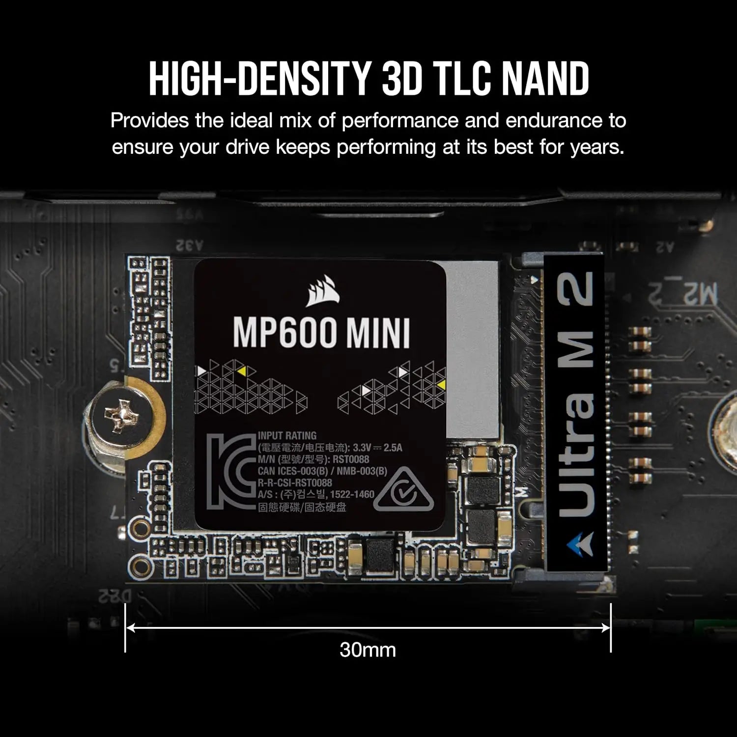 CORSAIR MP600 Mini 1TB M.2 NVMe PCIe x4 Gen4 2 SSD – 2230 Up to 7,000MB/sec Sequential Read High-Density 3D TLC NAND