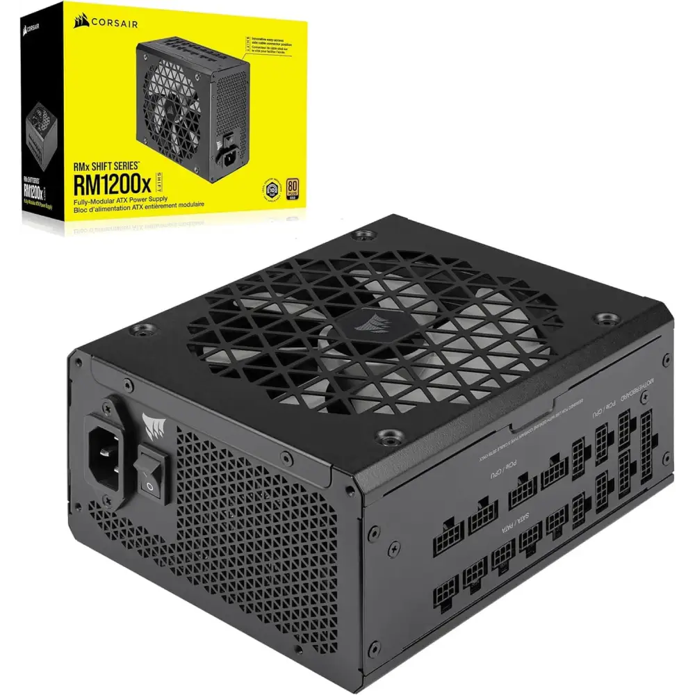 CORSAIR RM1200x Shift Fully Modular ATX Supply - Side Interface - 3.0 & PCIe 5.0 Compliant - Zero RPM Fan Mode