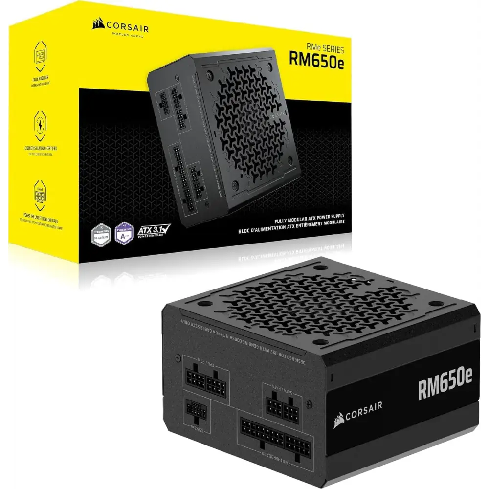 CORSAIR RM650e (2025) Fully Modular Low-Noise ATX Supply with 12V-2x6 Cable – 3.1 & PCIe 5.1 Compliant Cybenetics Gold