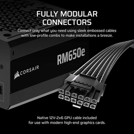 CORSAIR RM650e (2025) Fully Modular Low-Noise ATX Power Supply with 12V-2x6 Cable – 3.1 & PCIe 5.1 Compliant Cybenetics