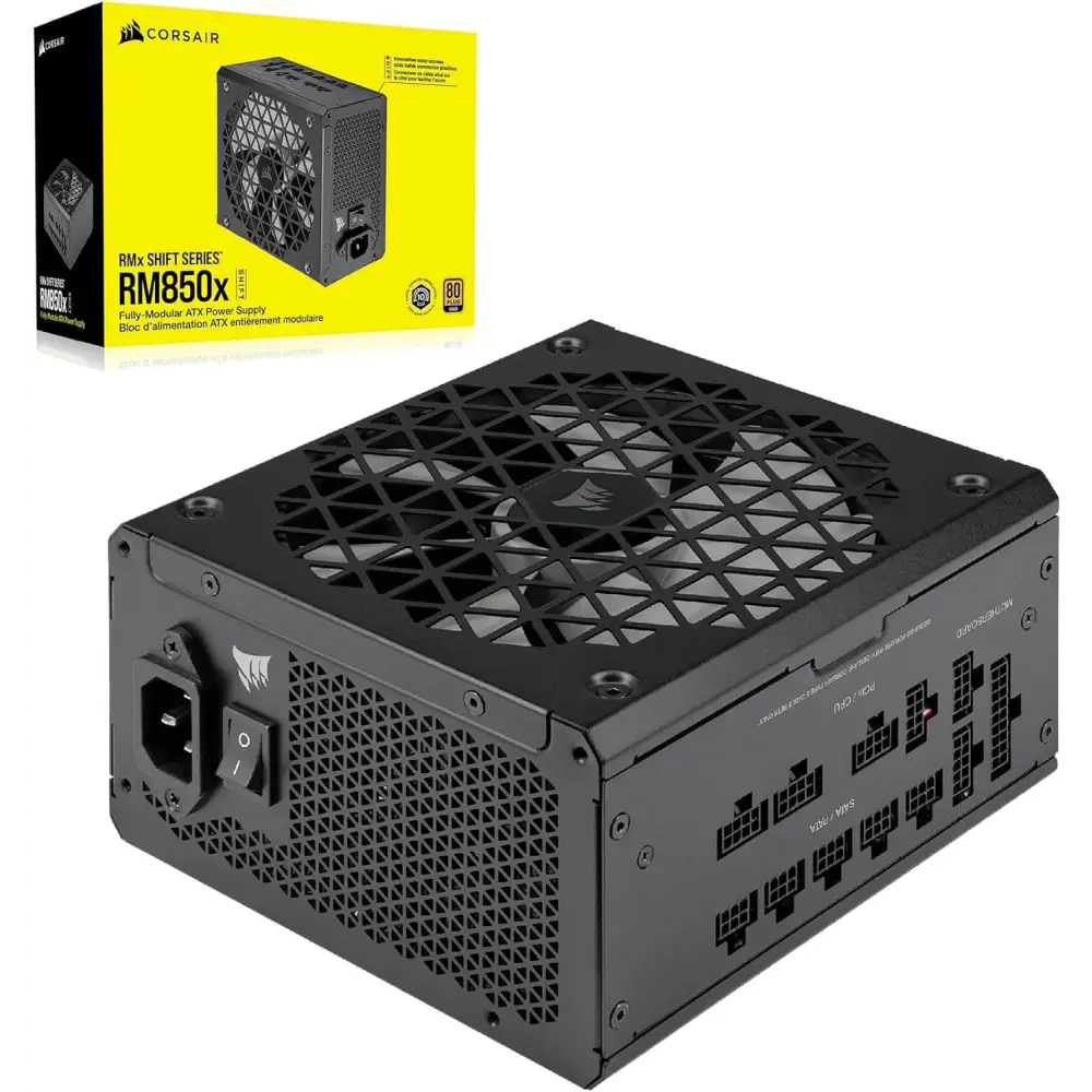 CORSAIR RM850x SHIFT Fully Modular ATX Supply - 80 PLUS Gold - 3.1 - PCIe 5.1 - Zero RPM - Side Interface - Black