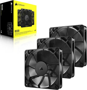 CORSAIR RS120 120mm PWM Fans – Daisy-Chain Connection Low-Noise Magnetic Dome Bearing Triple Pack Black