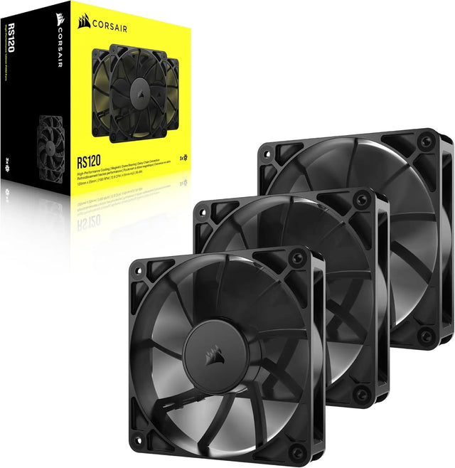 CORSAIR RS120 120mm PWM Fans – Daisy-Chain Connection Low-Noise Magnetic Dome Bearing Triple Pack Black