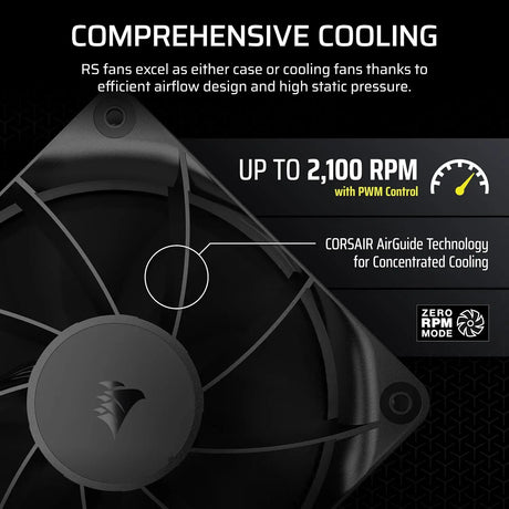 CORSAIR RS120 120mm PWM Fans – Daisy-Chain Connection Low-Noise Magnetic Dome Bearing Triple Pack Black