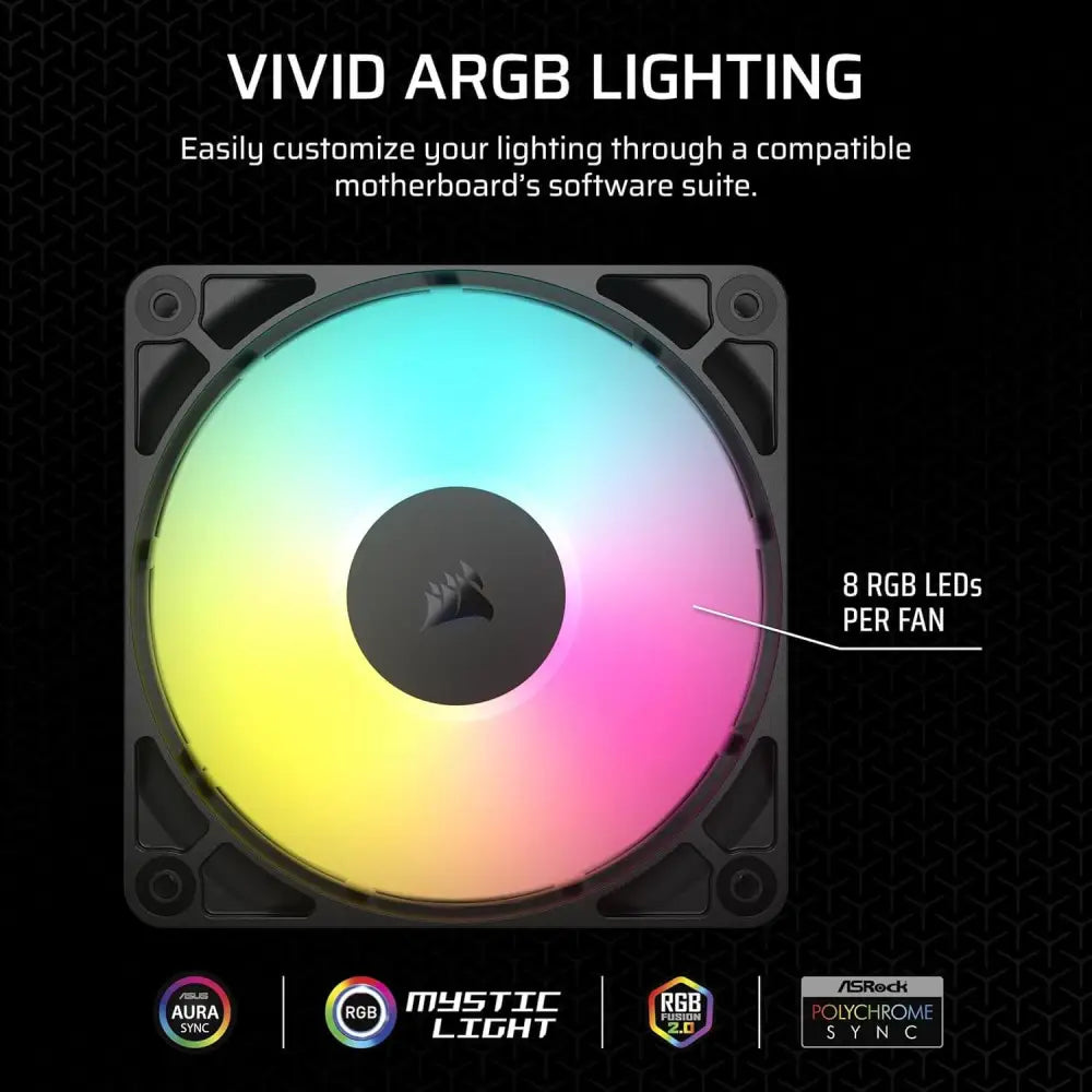 Corsair RS120 ARGB 120mm PWM Fans – Daisy-Chain Connection Low-Noise Magnetic Dome Bearing Triple Pack Black