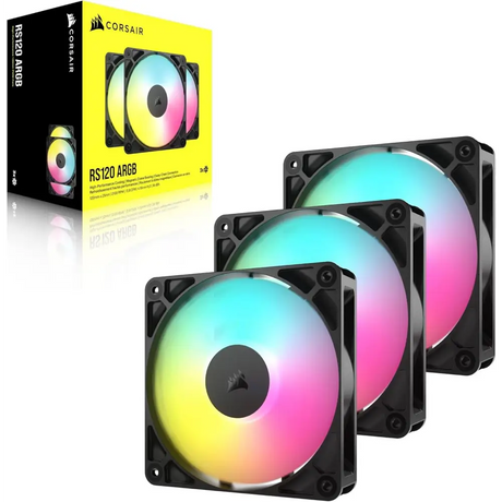 Corsair RS120 ARGB 120mm PWM Fans – Daisy-Chain Connection Low-Noise Magnetic Dome Bearing Triple Pack Black