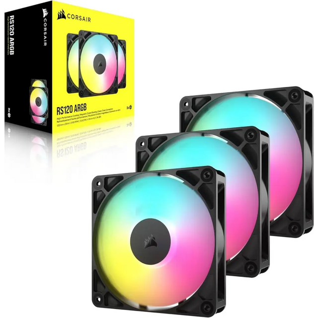Corsair RS120 ARGB 120mm PWM Fans – Daisy-Chain Connection Low-Noise Magnetic Dome Bearing Triple Pack Black