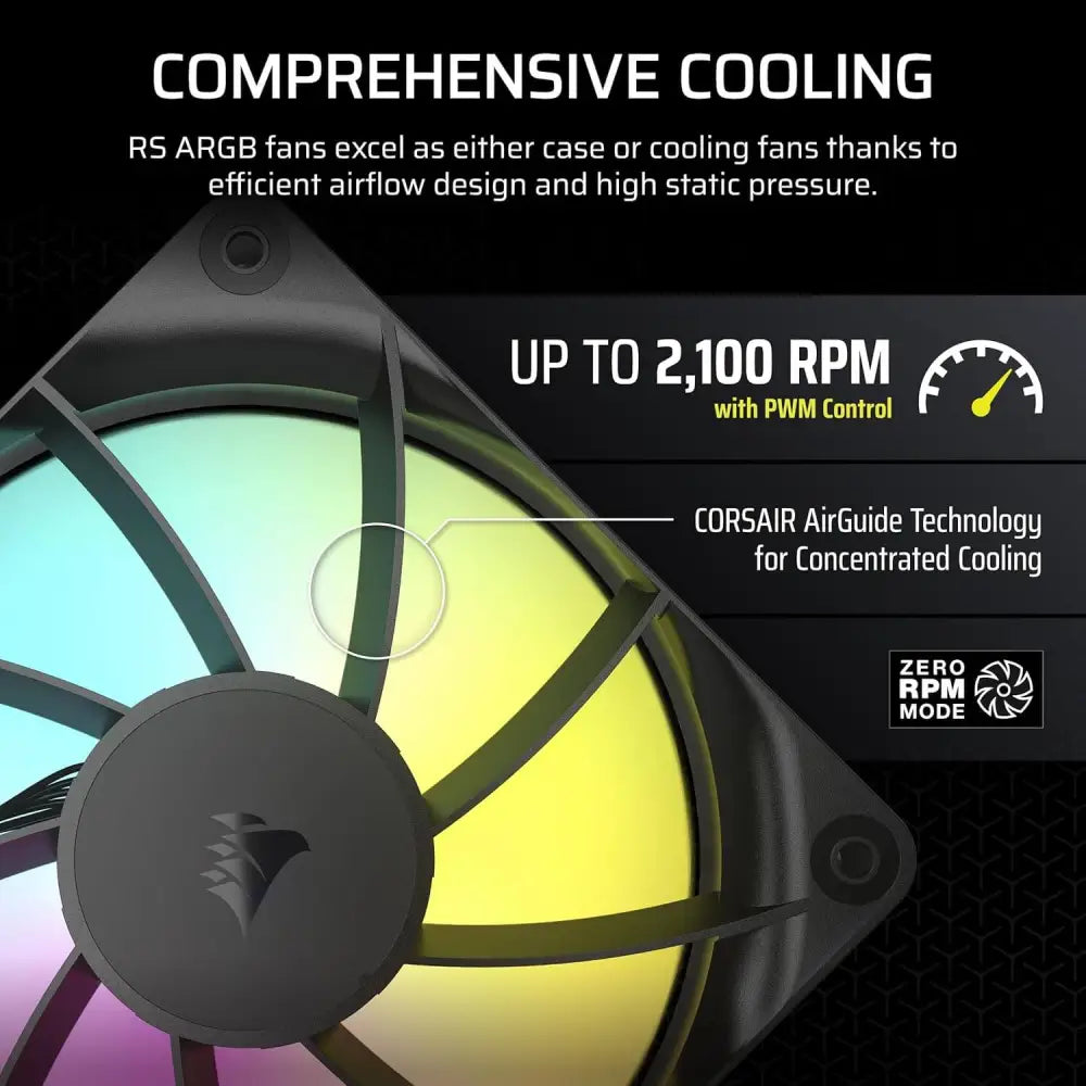 Corsair RS120 ARGB 120mm PWM Fans – Daisy-Chain Connection Low-Noise Magnetic Dome Bearing Triple Pack Black